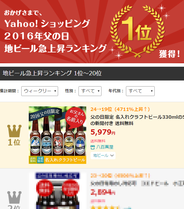 yahooショッピングランキング1位獲得